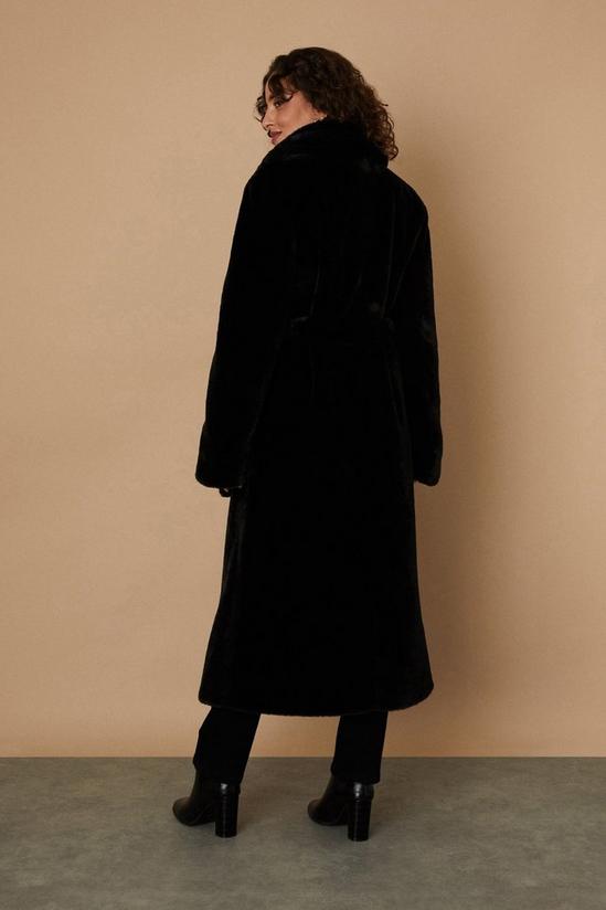 Wallis Tall Black Faux Fur Wrap Belted Midi Coat 3