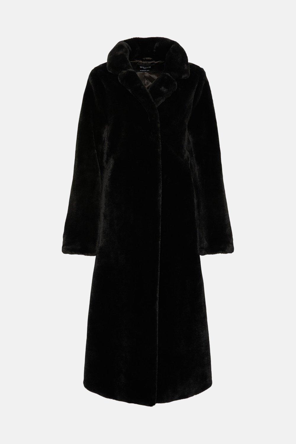 Tall Black Faux Fur Wrap Belted Midi Coat