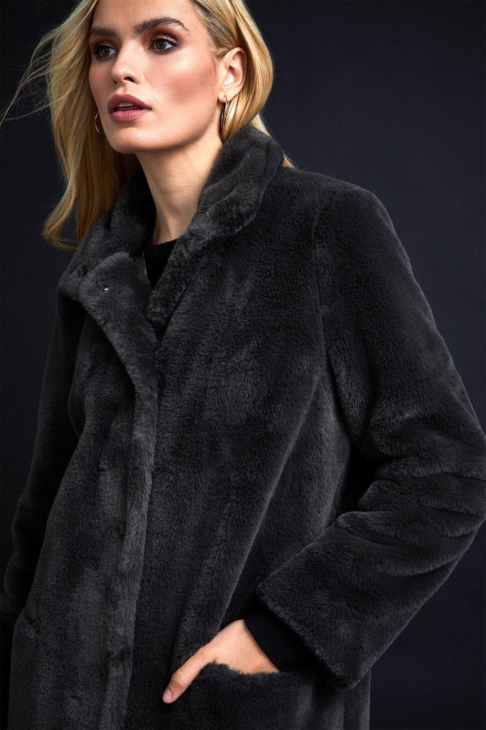 Wallis black fur clearance coat