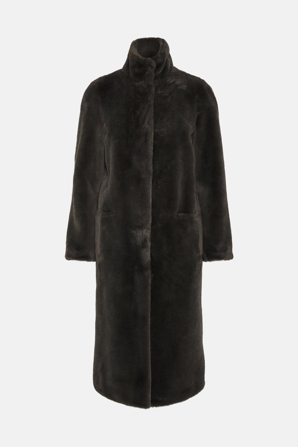 Wallis charcoal faux fur coat sales