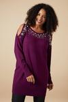 Wallis Curve Berry Embellished Cold Shoulder Tunic thumbnail 1