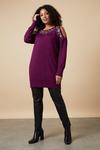 Wallis Curve Berry Embellished Cold Shoulder Tunic thumbnail 2