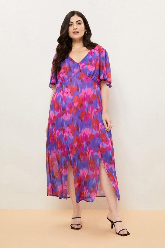 Wallis Curve Pink Blurred Floral Chiffon Tea Dress 1