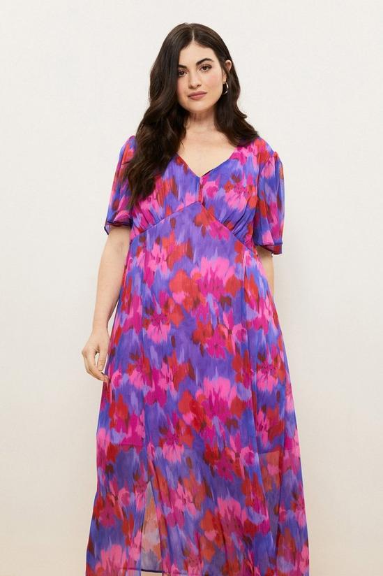 Wallis Curve Pink Blurred Floral Chiffon Tea Dress 2