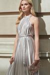 Wallis High Shine Silver Satin Pleated Midi Dress thumbnail 2