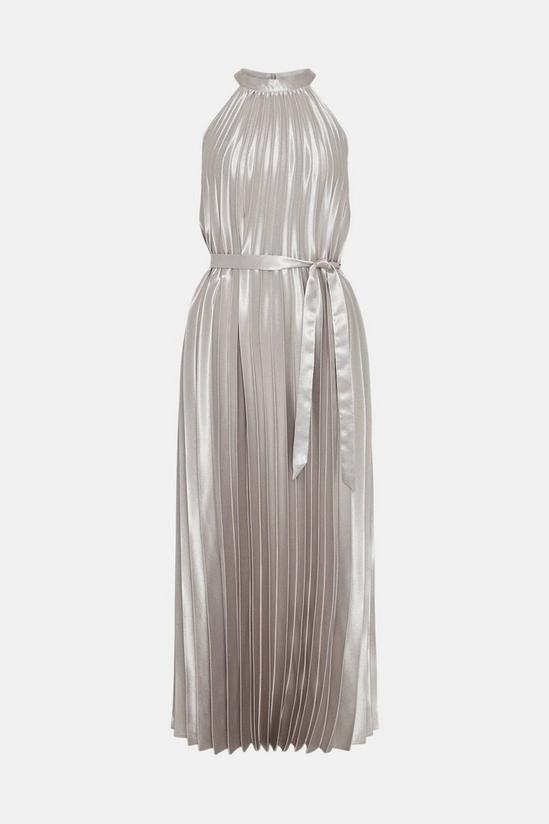 Wallis High Shine Silver Satin Pleated Midi Dress 5