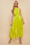 Wallis Chartreuse High Shine Satin Pleated Midi Dress thumbnail 1
