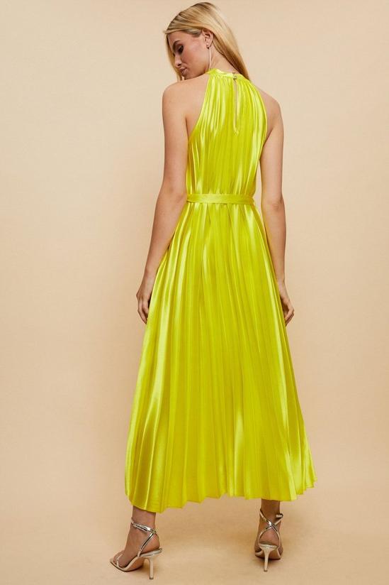 Wallis Chartreuse High Shine Satin Pleated Midi Dress 3