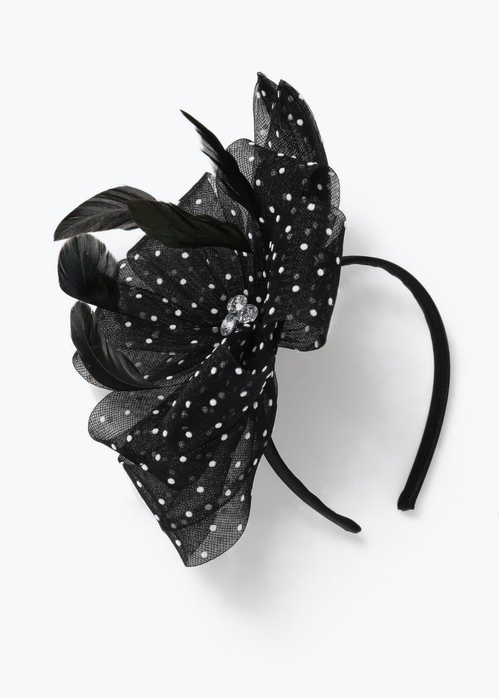 Womens Mono Spot Bow And Feather Fascinator