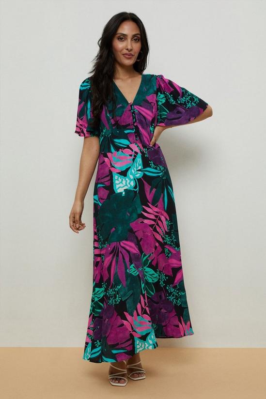 Wallis Petite Purple Palm Midi Tea Dress 1
