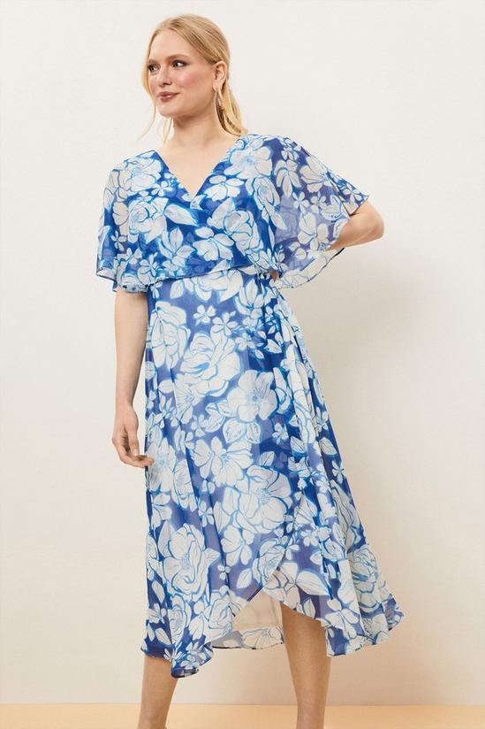 Wallis Petite Blue Floral Angel Sleeve Dress 2