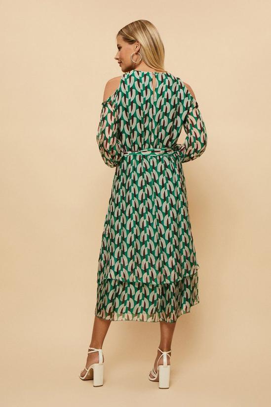 Wallis Green Printed Cold Shoulder Belted Midi Dress 3