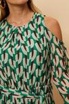 Wallis Green Printed Cold Shoulder Belted Midi Dress thumbnail 4