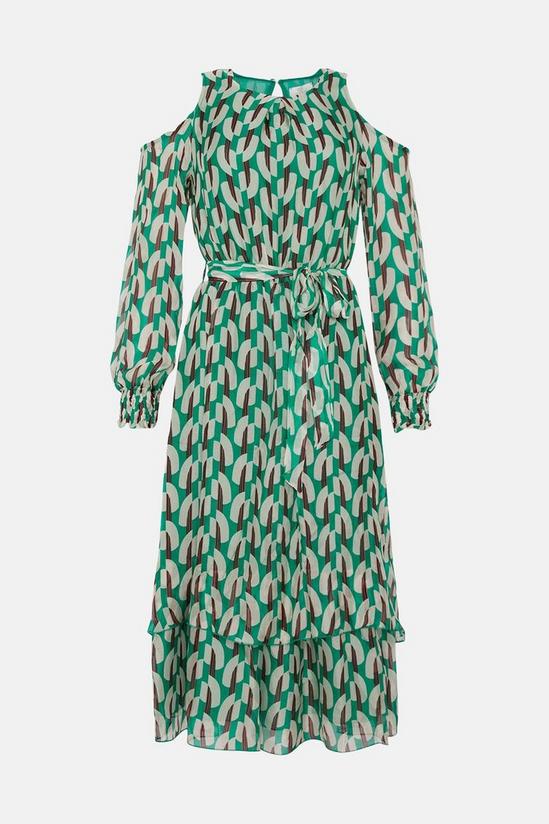 Wallis Green Printed Cold Shoulder Belted Midi Dress 5