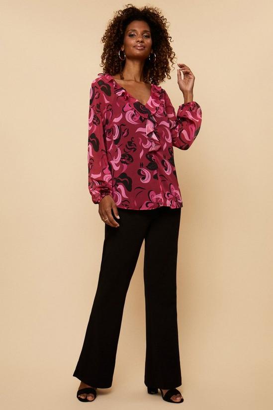 Wallis Tall Pink Graphic Ruffle Front Top 2