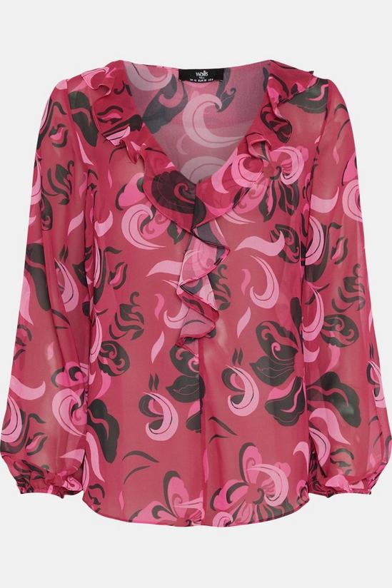 Wallis Tall Pink Graphic Ruffle Front Top 5