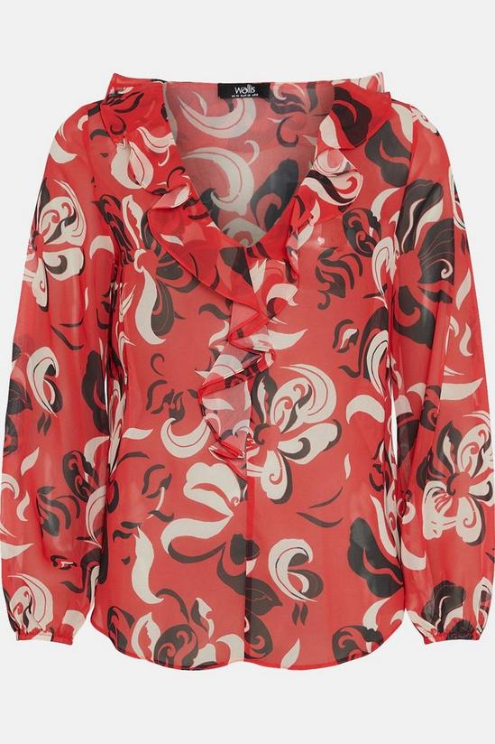 Wallis Red Graphic Ruffle Front Top 5