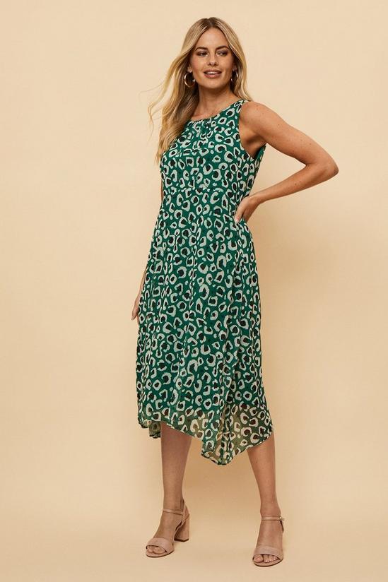 Wallis Petite Green Animal Fit And Flare Dress 2