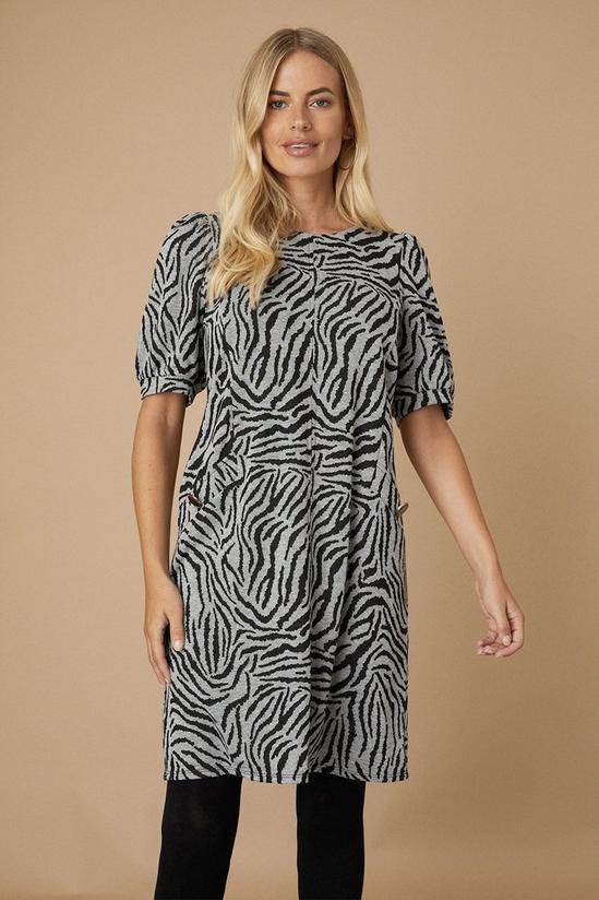 Wallis Petite Zebra Jacquard Puff Sleeve Dress 1