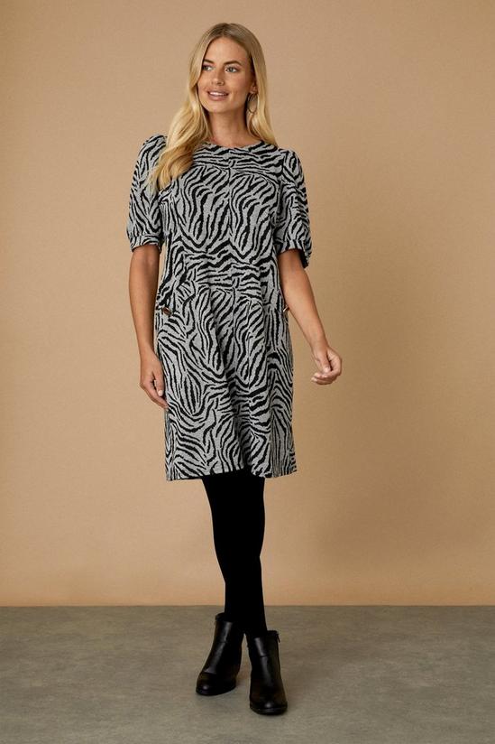 Wallis Petite Zebra Jacquard Puff Sleeve Dress 2