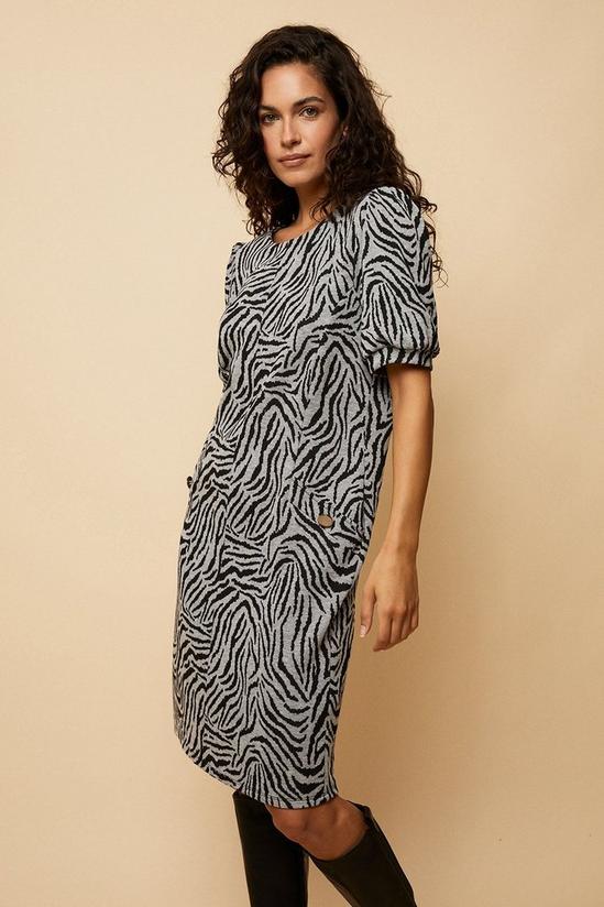 Wallis Tall Zebra Jacquard Puff Sleeve Dress 2