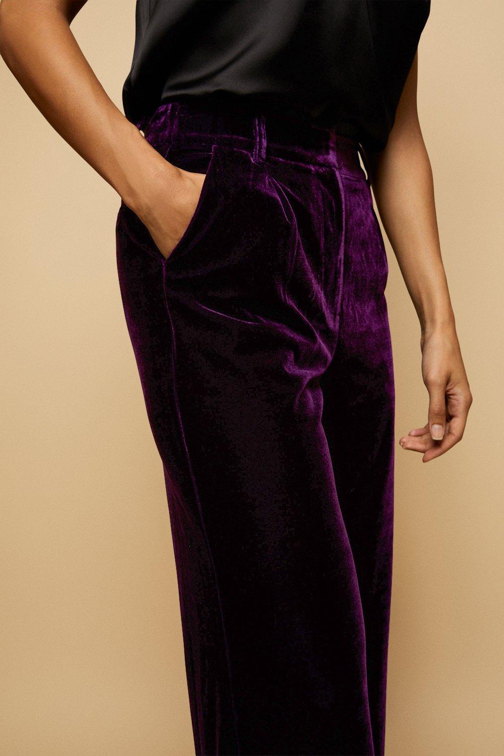 Trousers, Purple Wide Leg Velvet Trousers