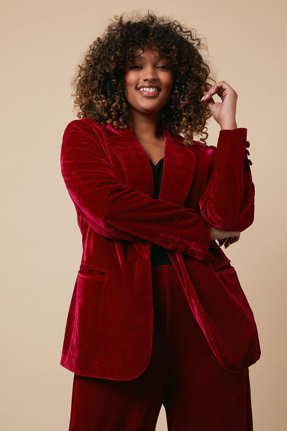 Jackets u0026 Coats | Curve Red Single Breasted Velvet Blazer | Wallis