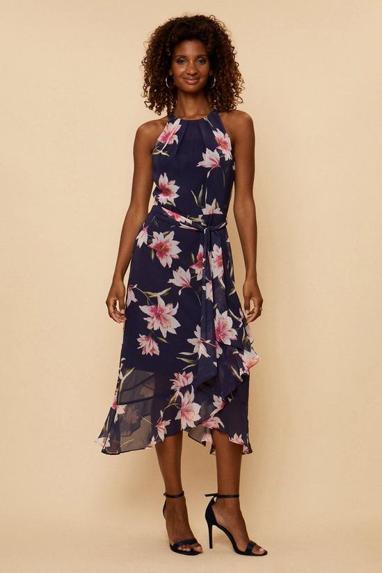 Wallis Tall Navy Floral Layered Fit & Flare Dress 1