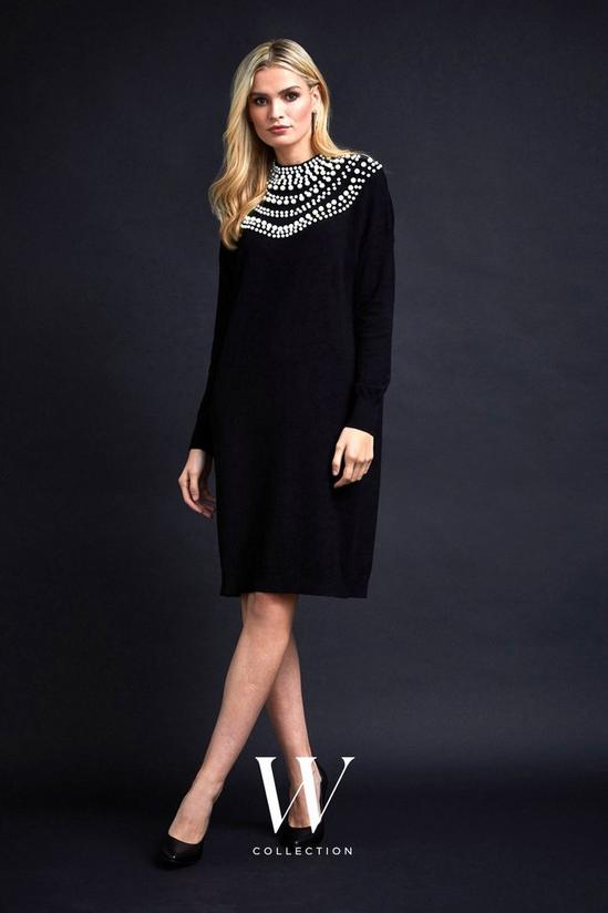 Wallis Pearl Necklace Black High Neck Knitted Dress 1