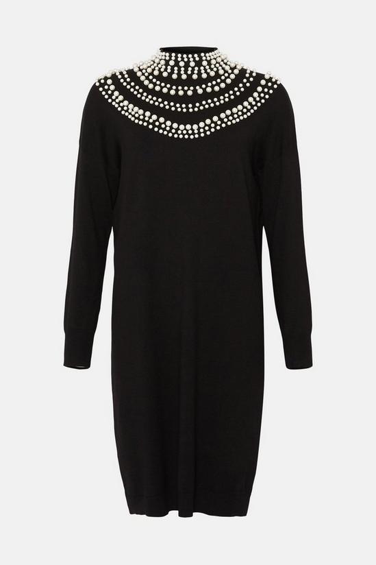 Wallis Pearl Necklace Black High Neck Knitted Dress 5