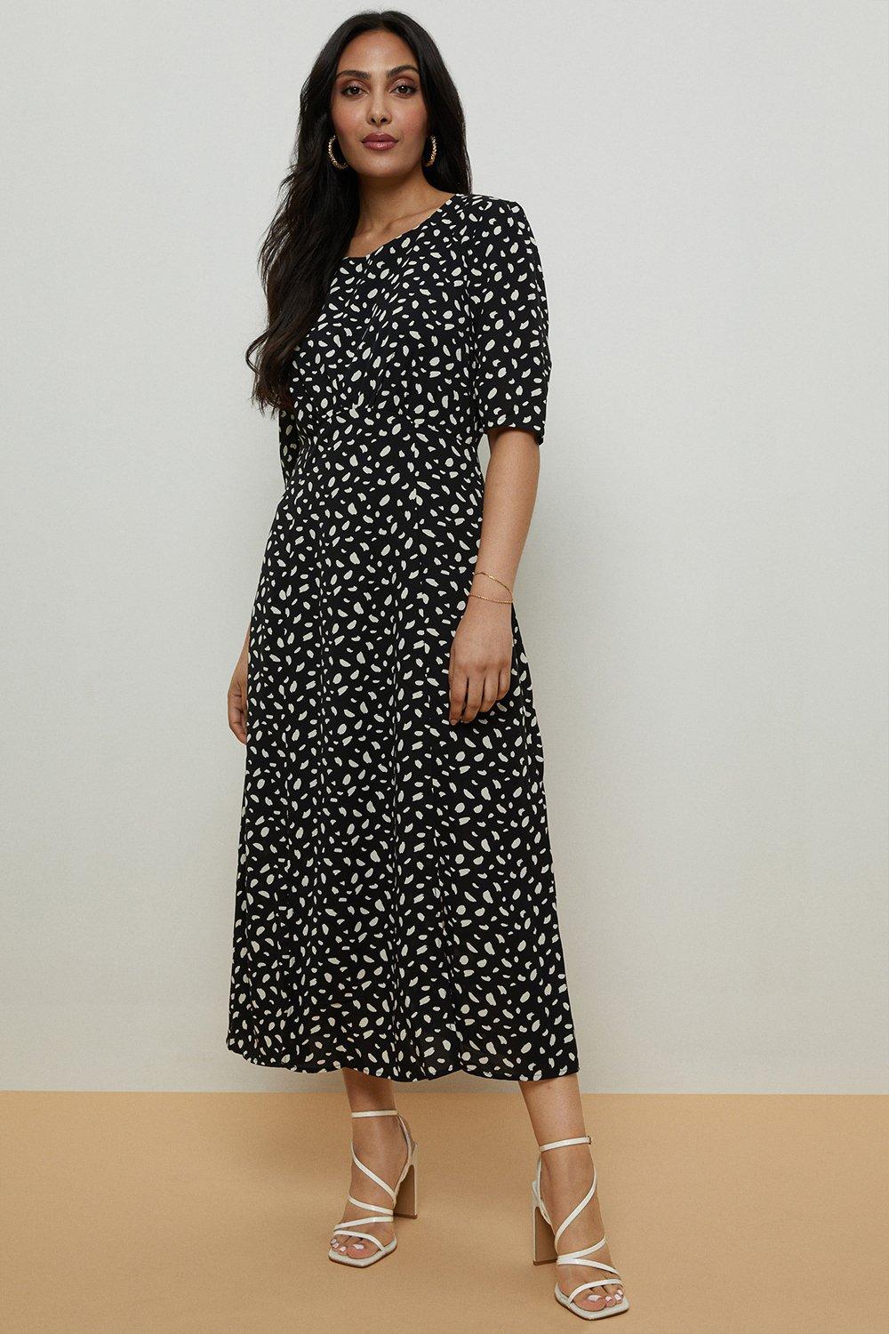 Dresses | Petite Mono Abstract Spot Split Hem Dress | Wallis