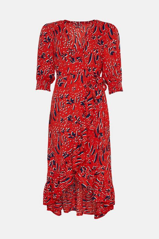 Wallis Petite Red Abstract Wrap Ruffle Front Dress 5