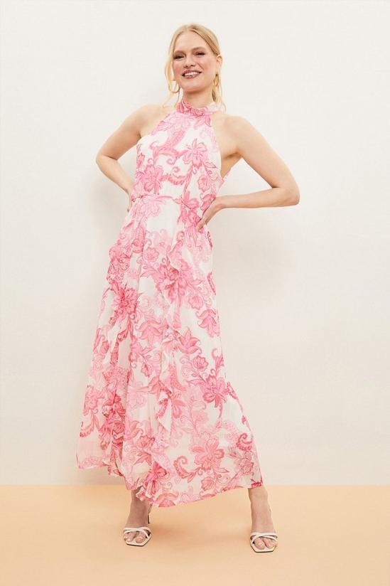 Wallis Petite Pink Paisley Ruffle Halter Maxi Dress 1