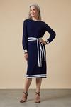 Wallis Navy Tipped Belted Knitted Dress thumbnail 1