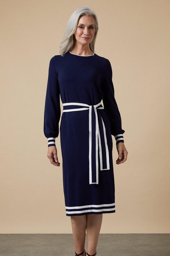 Wallis Navy Tipped Belted Knitted Dress 2