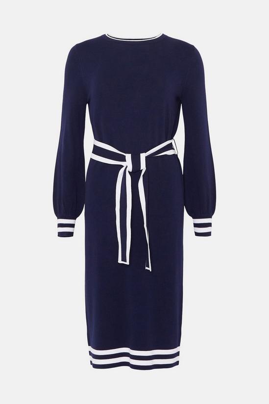 Wallis Navy Tipped Belted Knitted Dress 5