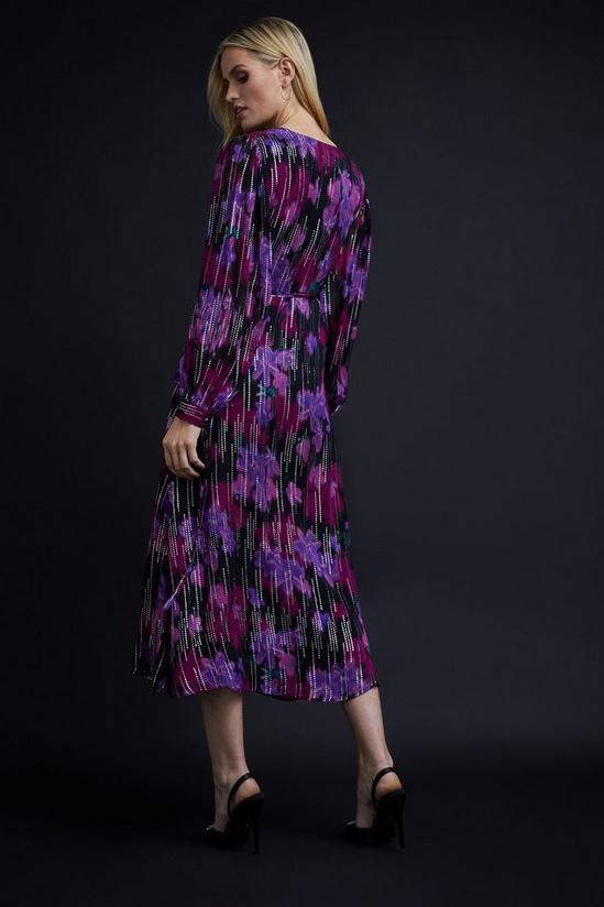 Wallis Petite Floral Metallic Stripe Wrap Dress 3