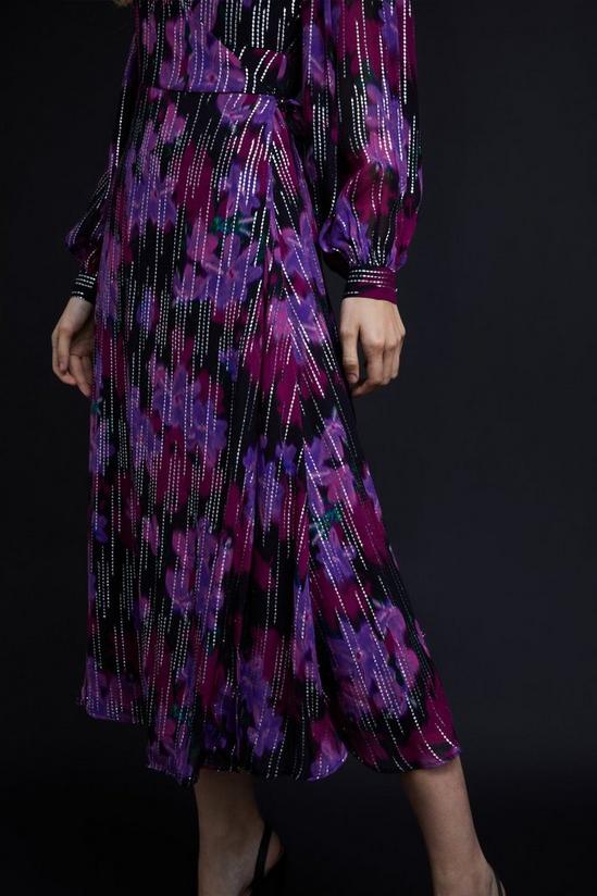 Wallis Petite Floral Metallic Stripe Wrap Dress 6