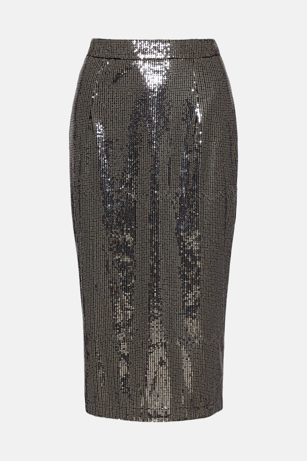 Grey sequin midi skirt sale