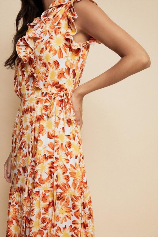 Wallis Orange Floral Frill Detail Tiered Hem Dress 6