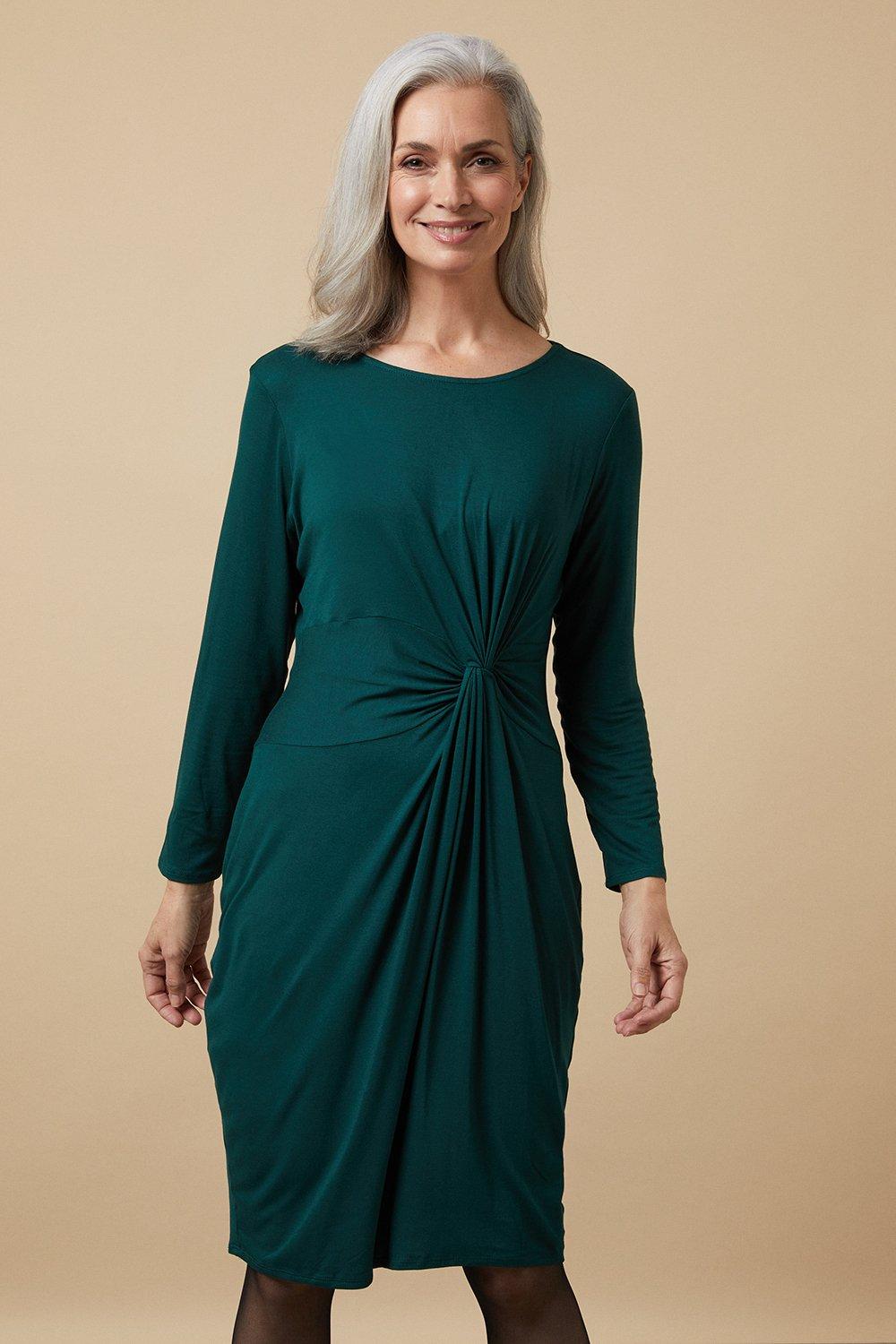 Womens Green Knot Side Jersey Dress