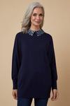 Wallis Navy woven Collar Knitted Tunic thumbnail 1