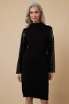 Wallis Sequin Sleeve Black High Neck Knitted Dress thumbnail 2