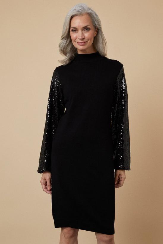 Wallis Sequin Sleeve Black High Neck Knitted Dress 2