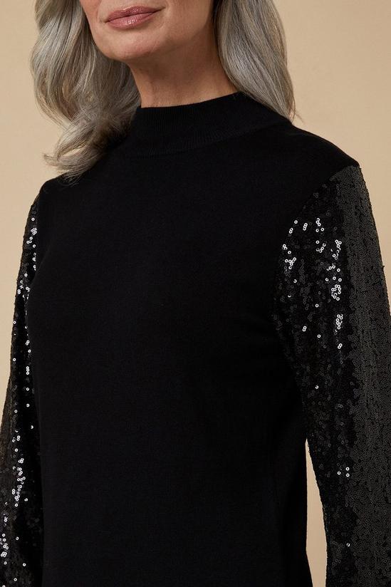Wallis Sequin Sleeve Black High Neck Knitted Dress 4