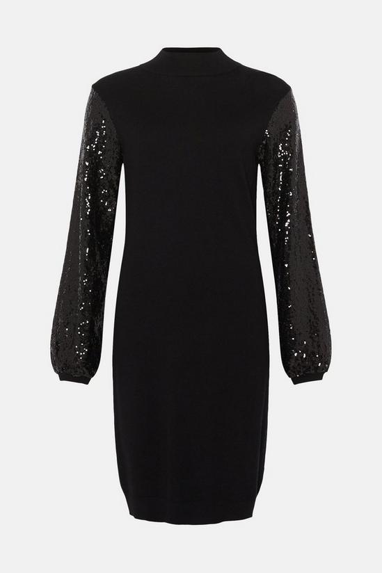 Wallis Sequin Sleeve Black High Neck Knitted Dress 5