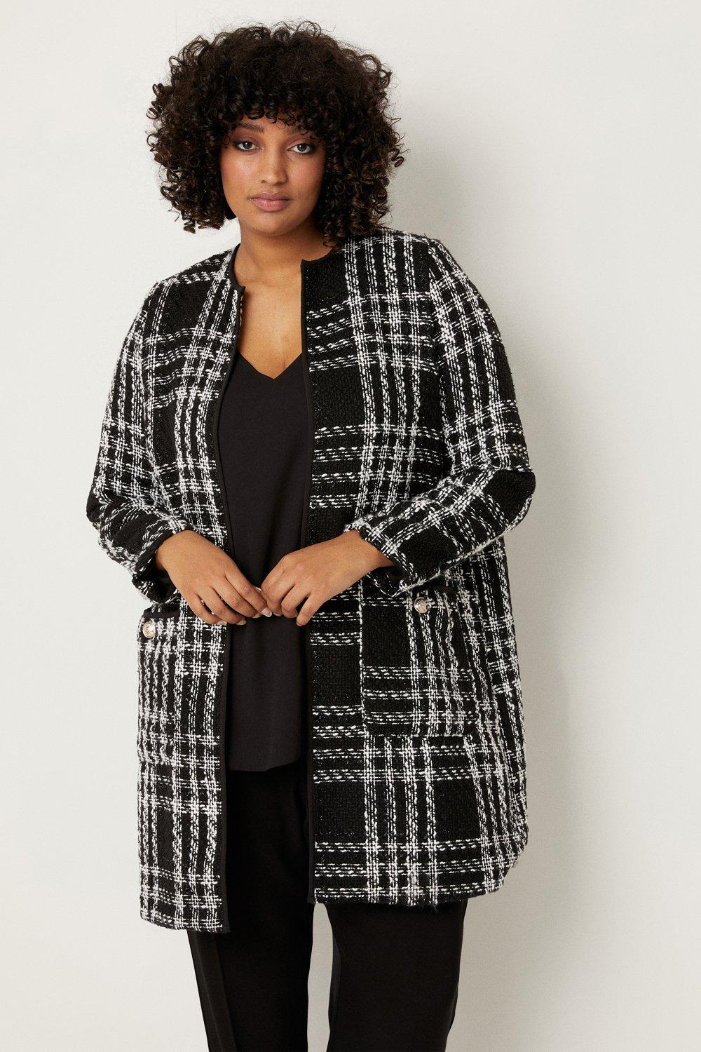 Jackets & Coats | Curve Mono Check Longline Jacket | Wallis