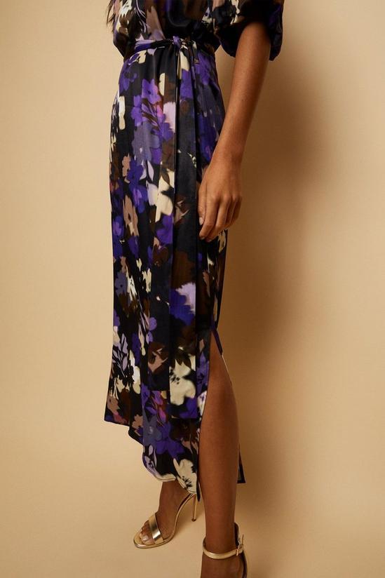 Wallis Purple Floral Satin Midi Dress 6