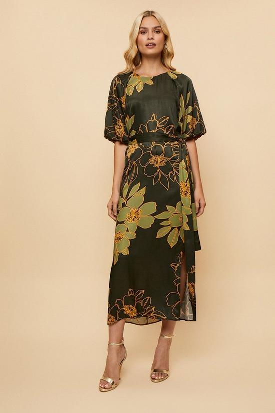 Wallis Green Floral Satin Midi Dress 1