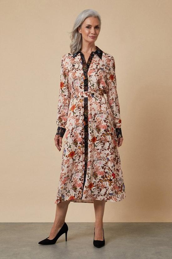 Wallis Contrast Floral Satin Pocket Shirt Dress 1